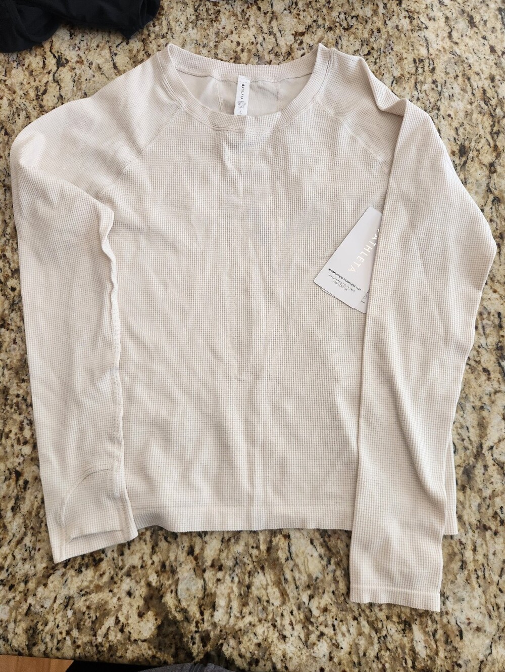 Athleta Beige-Cream Waffle Long-Sleeve  Momentum Seamless Top